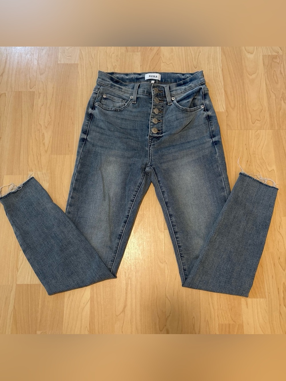 pistola High-Rise Button-Fly Slim Jeans - Medium Wash Blue
